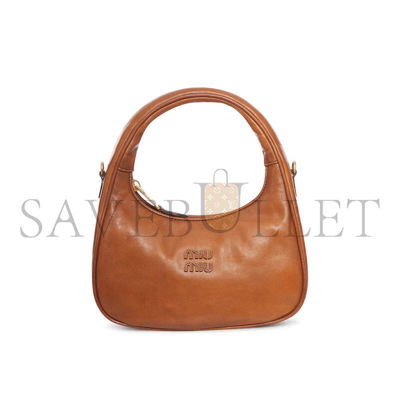 MIU MIU WANDER SMALL COGNAC LEATHER HOBO BAG (20*17*6cm)